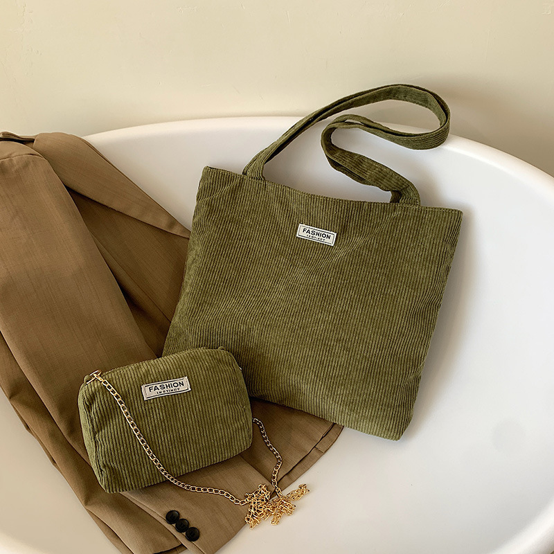 Large Capacity Corduroy Canvas Bag 2024 New Literary Minimalist Crossbody Satchel Forest Style Parent-Child Handbag