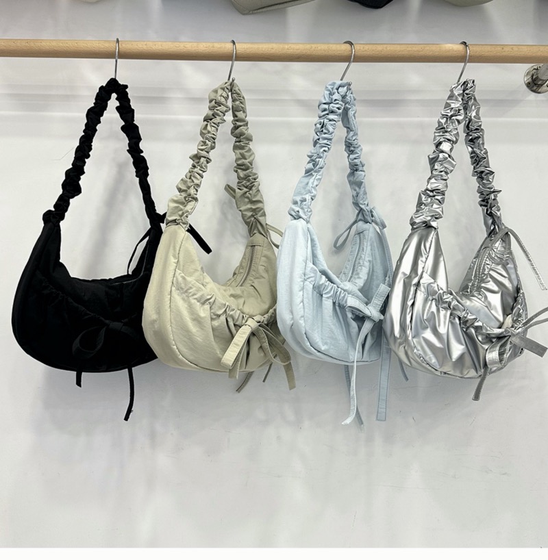 Nomore Korean Style Pleated Bow Shoulder Underarm Bag Women's Handbag Crossbody Dumpling Bag
