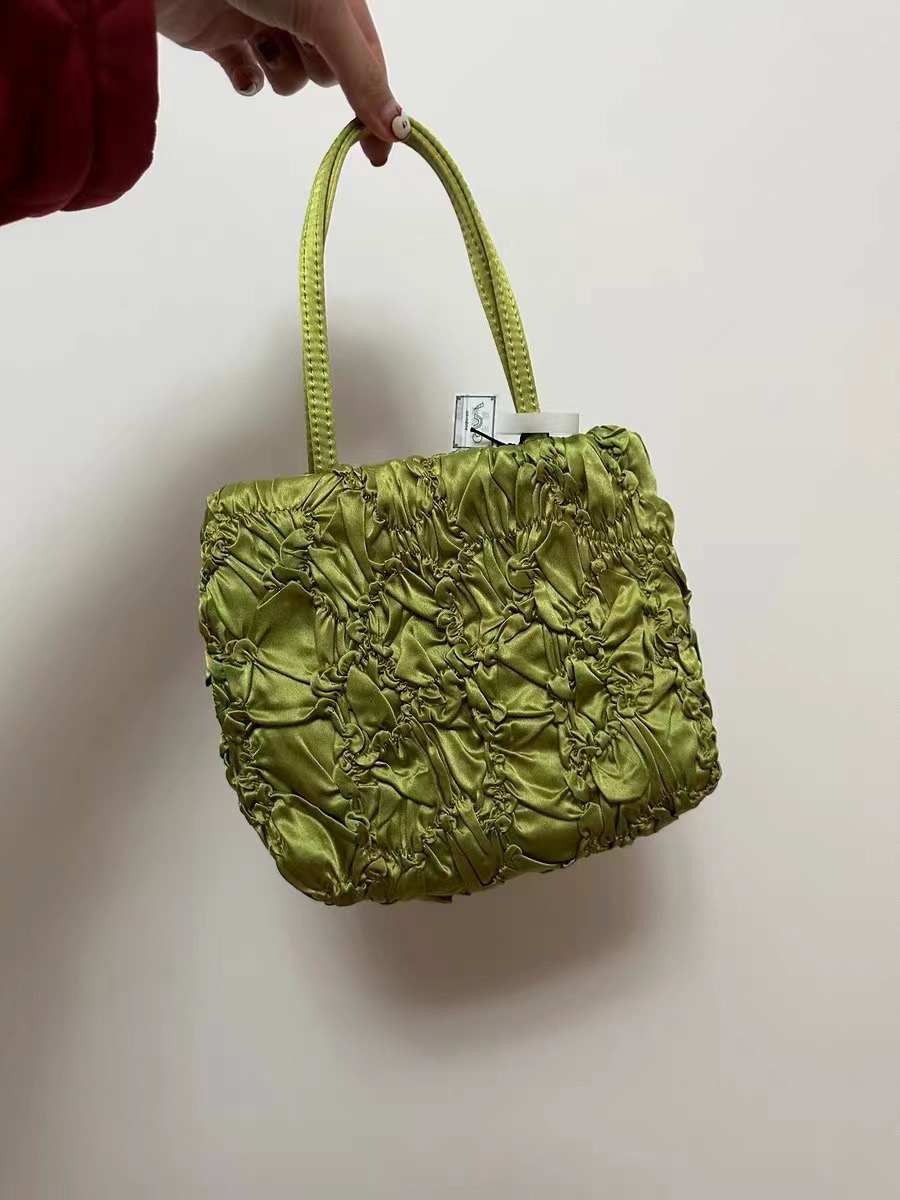 Korean Style Pleated Satin Canvas Handbag with Bellflower Design - Image 3