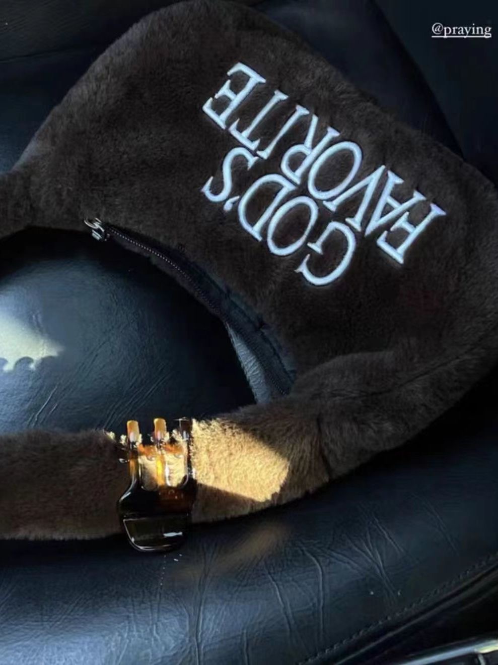 Coffee Brown Plush Underarm Bag with Letter Embroidery Cute Clutch Shoulder Bag - Image 2
