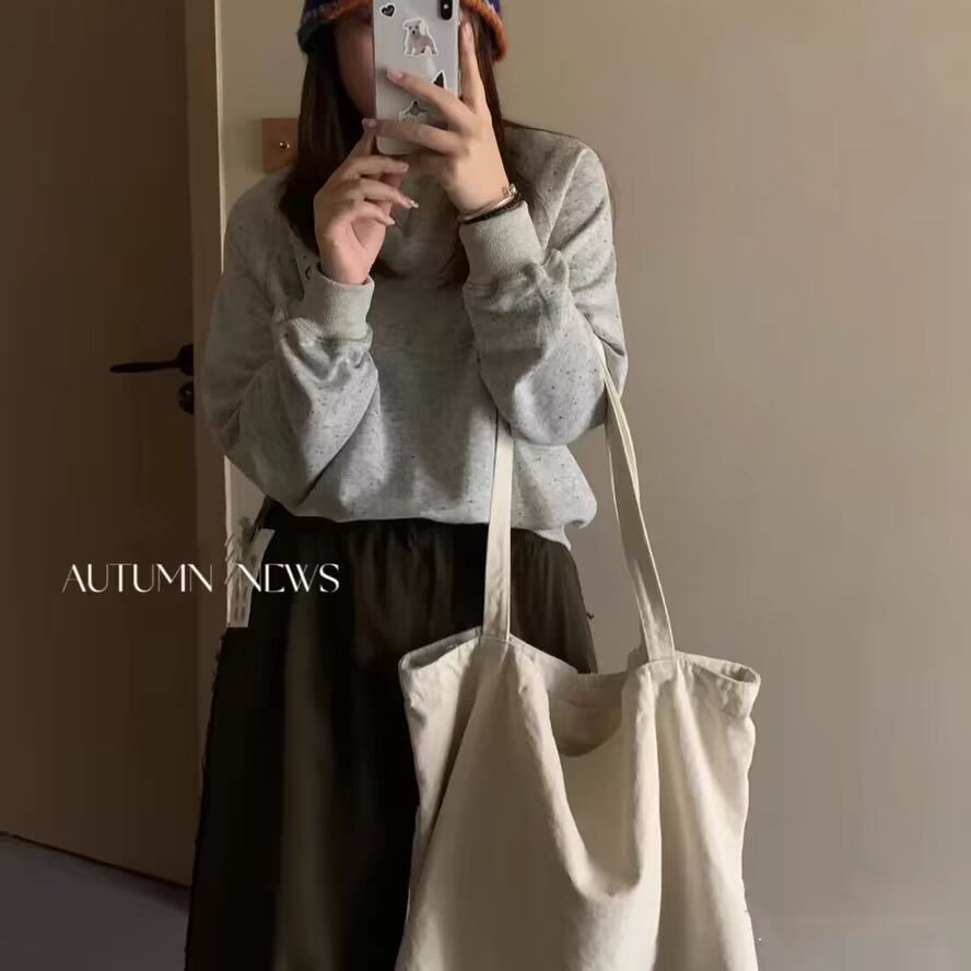 Large Canvas Tote Bag Korean Style Classic Everyday Commuter Shopper - Image 2