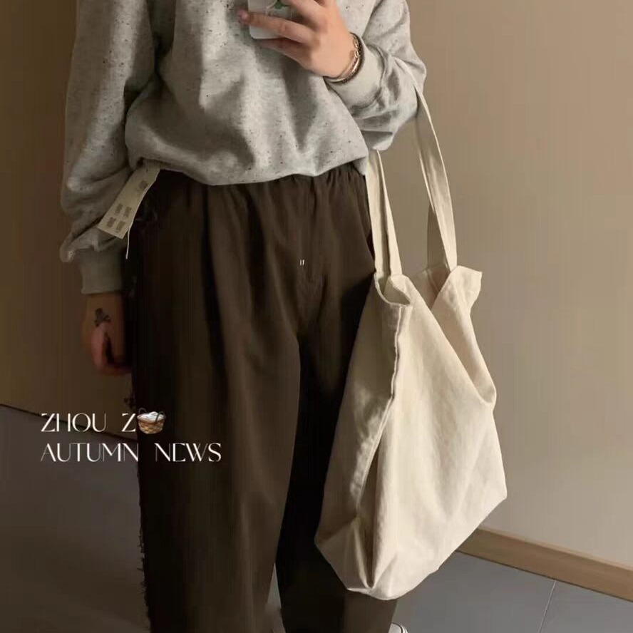 Large Canvas Tote Bag Korean Style Classic Everyday Commuter Shopper - Image 3