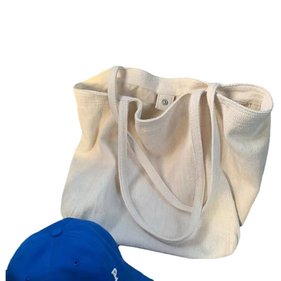Large Canvas Tote Bag Korean Style Classic Everyday Commuter Shopper - Image 5