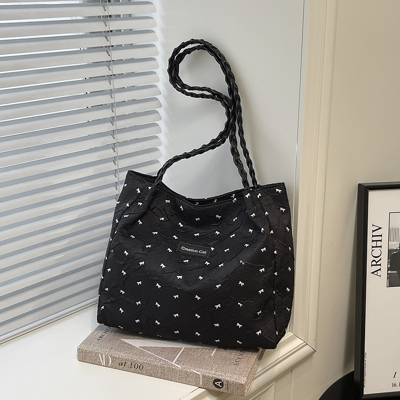 Women's Bow Pleated Large Capacity Underarm Bag 2025 Casual Minimalist Commuter Shoulder Tote - Image 3