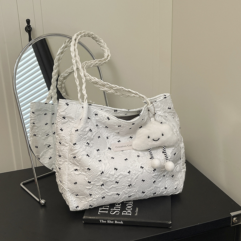 Women's Bow Pleated Large Capacity Underarm Bag 2025 Casual Minimalist Commuter Shoulder Tote - Image 2