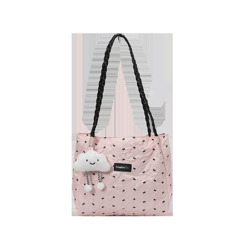 Women's Bow Pleated Large Capacity Underarm Bag 2025 Casual Minimalist Commuter Shoulder Tote - Image 5