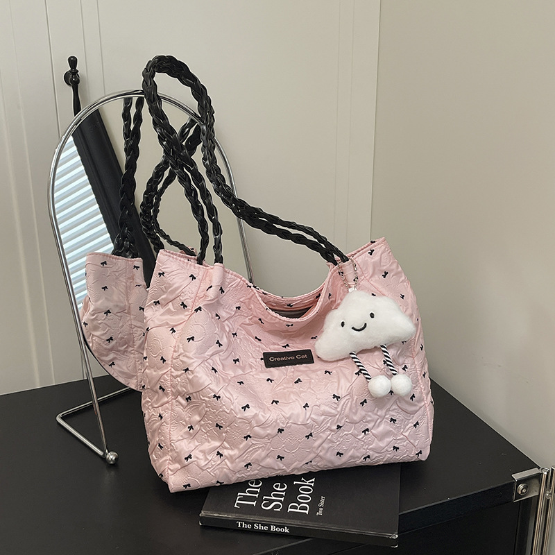 Women's Bow Pleated Large Capacity Underarm Bag 2025 Casual Minimalist Commuter Shoulder Tote