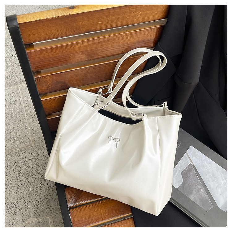 2025 New Solid Color Casual Commuter Large Capacity Bow Shoulder Underarm Tote Bag for Women - Image 3