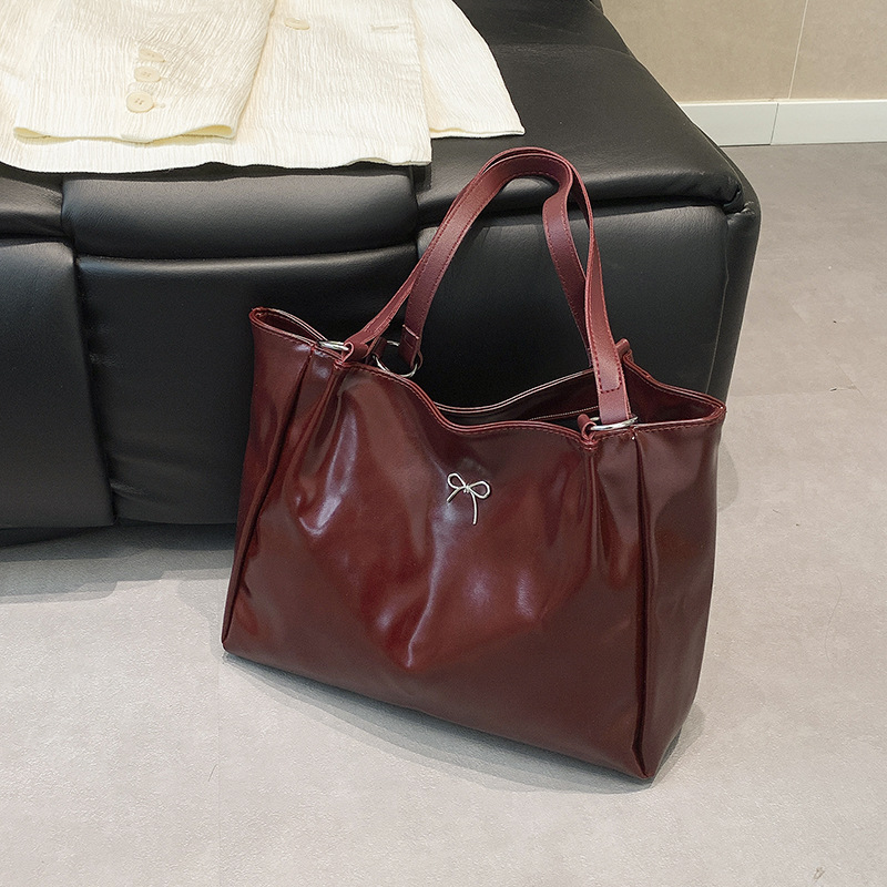 2025 New Solid Color Casual Commuter Large Capacity Bow Shoulder Underarm Tote Bag for Women - Image 4