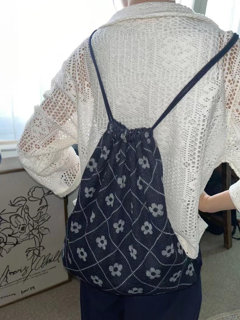 YAY Retro Floral Knit Backpack Korean Style