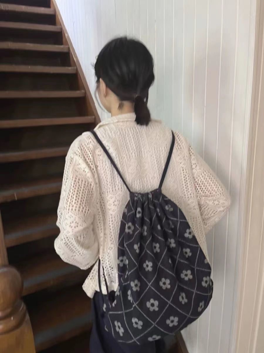 YAY Retro Floral Knit Backpack Korean Style - Image 2
