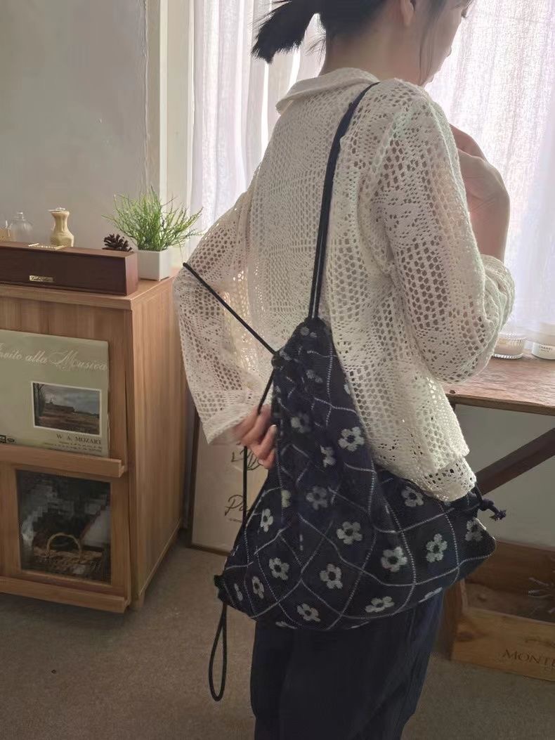 YAY Retro Floral Knit Backpack Korean Style - Image 3