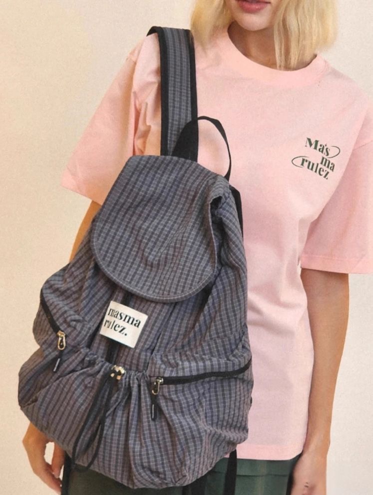 Plaid Backpack Casual Large Capacity Lightweight Korean Style Women's Bag - Image 2