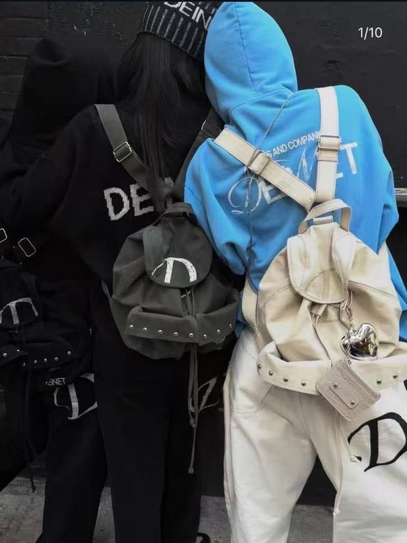 Deinet Backpack Korean Designer Brand 2025 Spring D Logo Rivet Casual Bag - Image 4