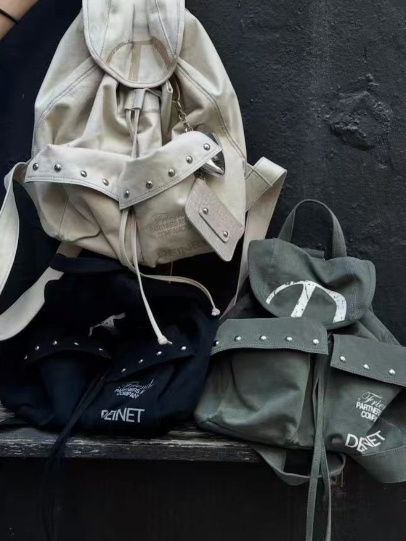Deinet Backpack Korean Designer Brand 2025 Spring D Logo Rivet Casual Bag