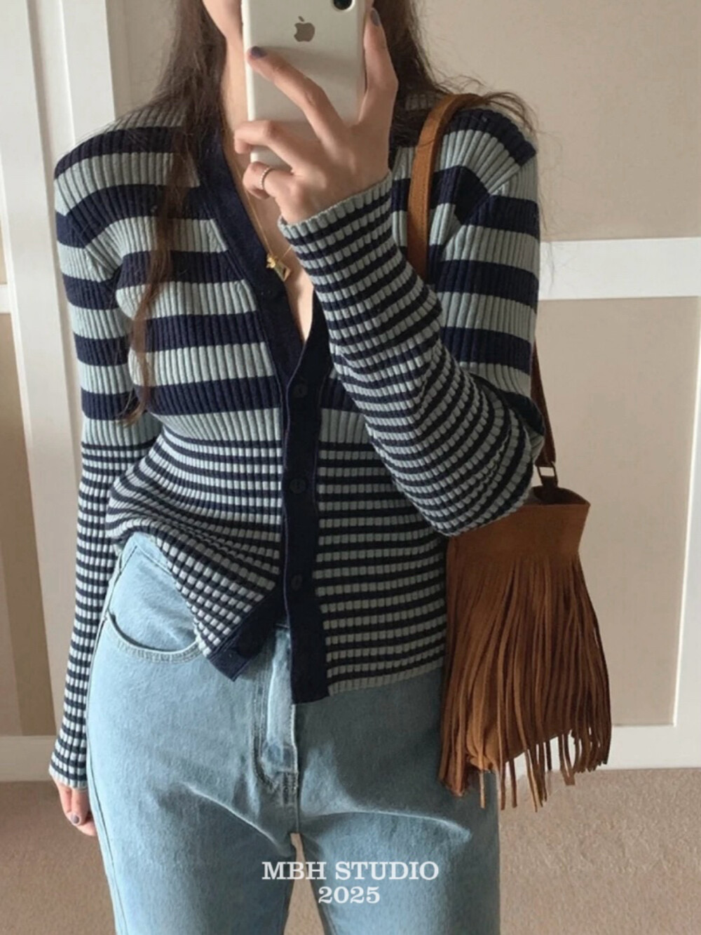 MBH Korean Dongdaemun Vintage Frosted Leather Tassel Small Square Bag Shoulder Crossbody Bag - Image 3